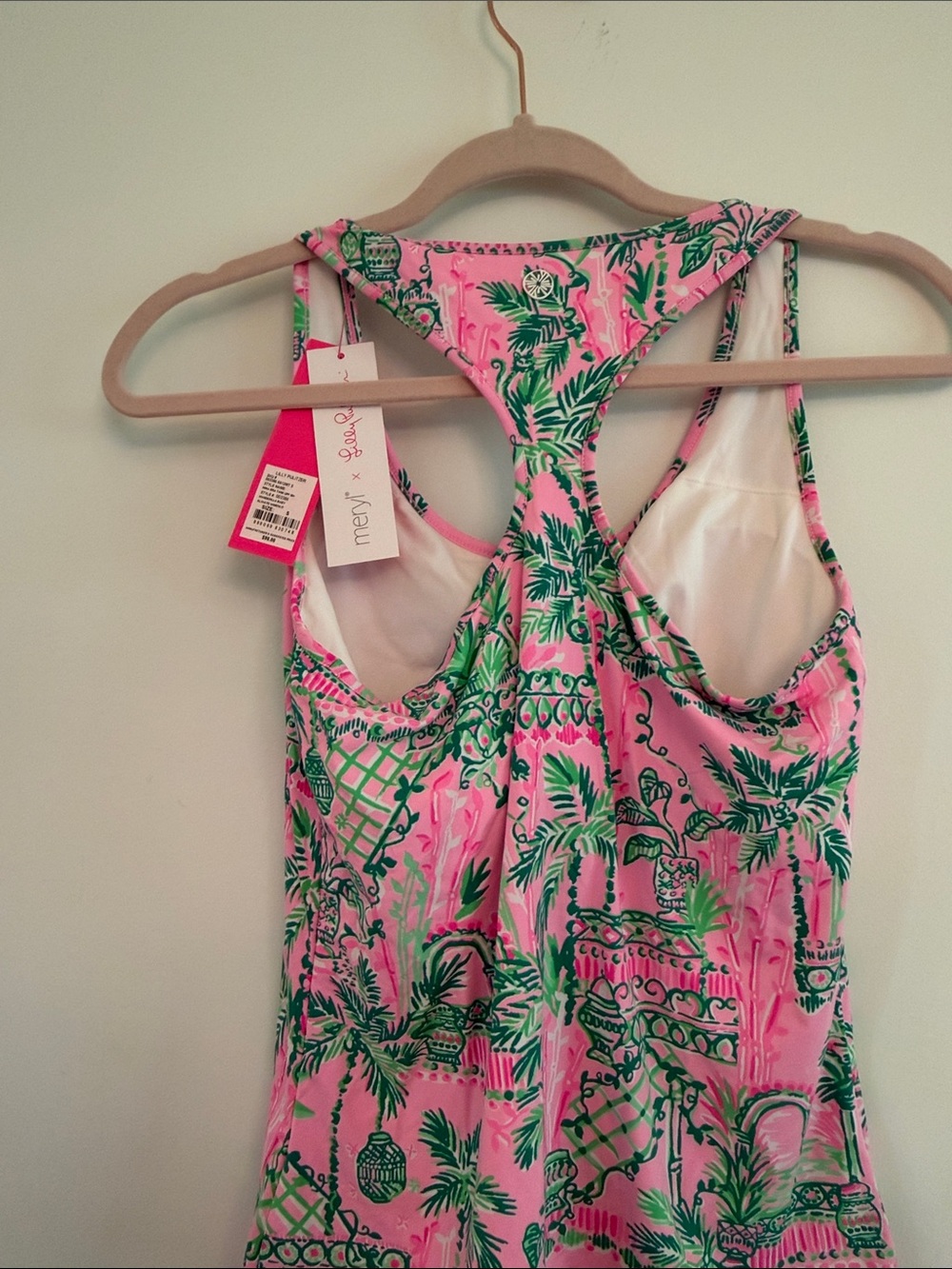 Lilly Pulitzer Hot Pink & Kelly Green Tropical Racerback One-Piece - Picture 3 of 5